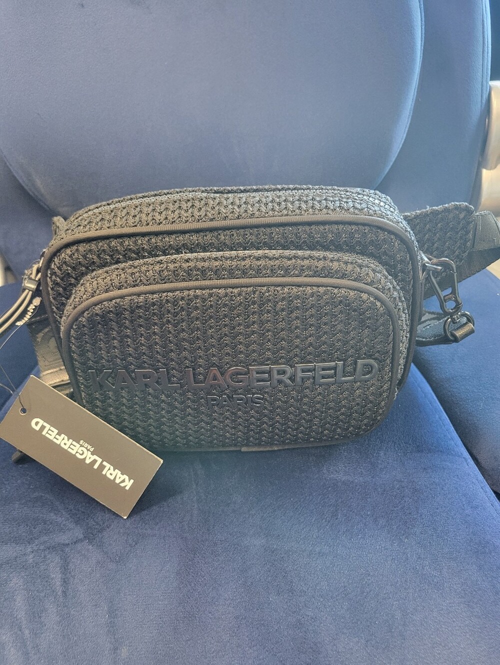 Karl Lagerfeld Black Woven Belt Bag with Embossed Logo